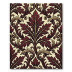 Ornate Burgundy Leaf Scrollwork Rug