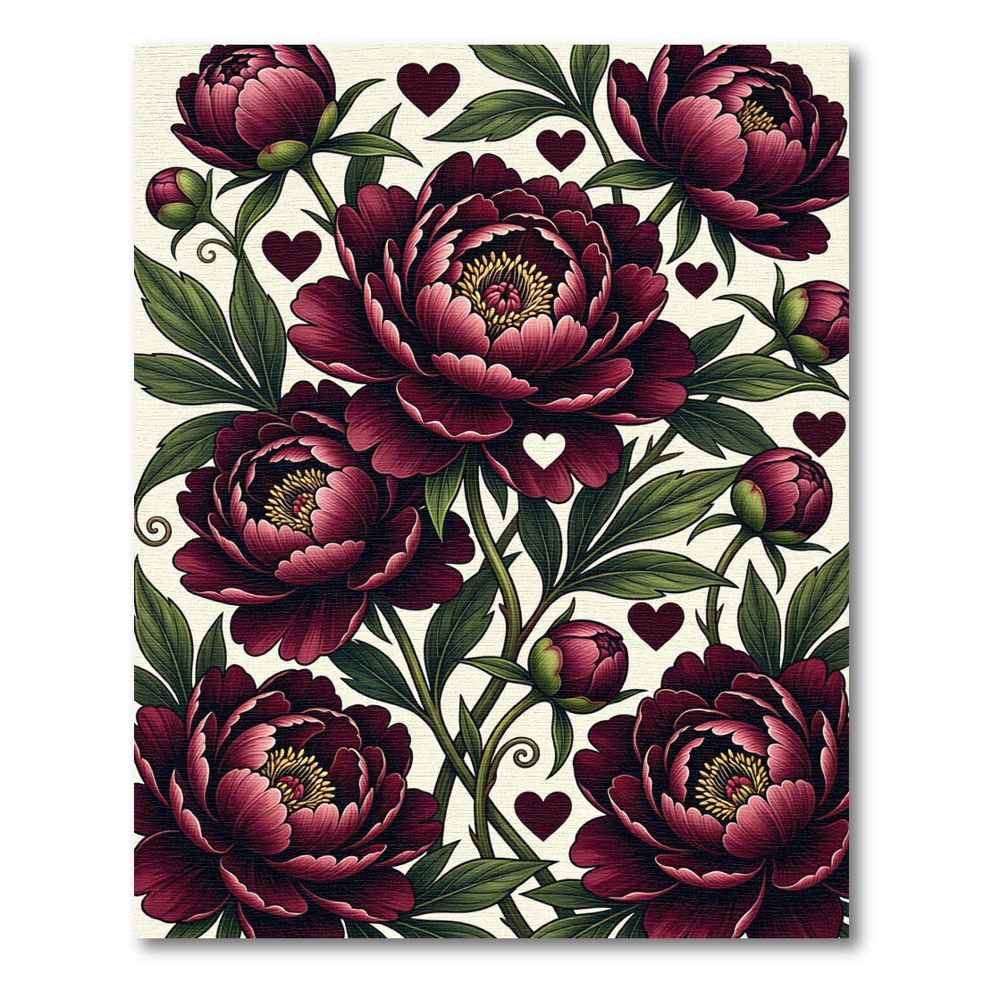 Rich Crimson Peony And Heart Bloom Rug