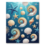 Ocean Blue Starfish Nautilus Shells Rug