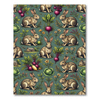 Whimsical Hare and Garden Vegetable Sage Rug