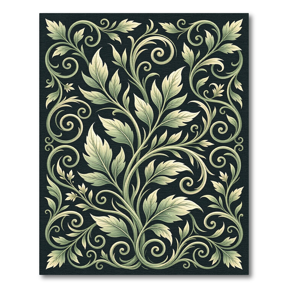 Elegant Sage Botanical Scroll Vine Rug