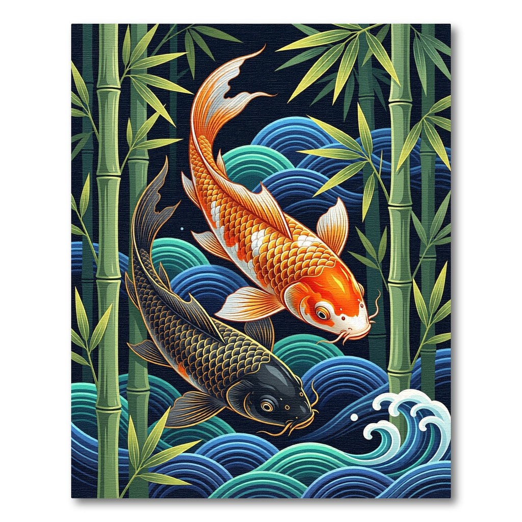 Vibrant Koi Fish and Bamboo Waves Rug