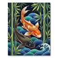 Vibrant Koi Fish and Bamboo Waves Rug