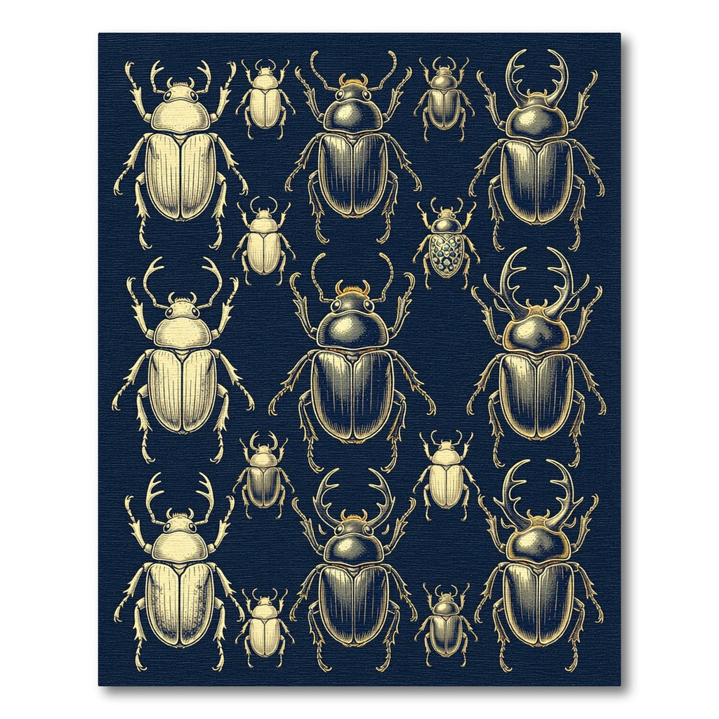 Vintage Golden Beetle Illustration Dark Navy Rug