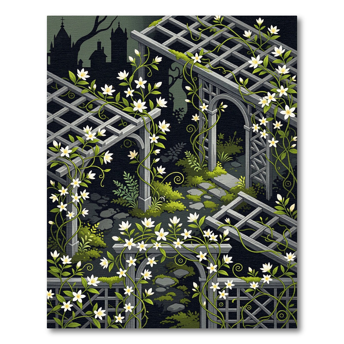 Gothic White Jasmine Trellis Garden Rug