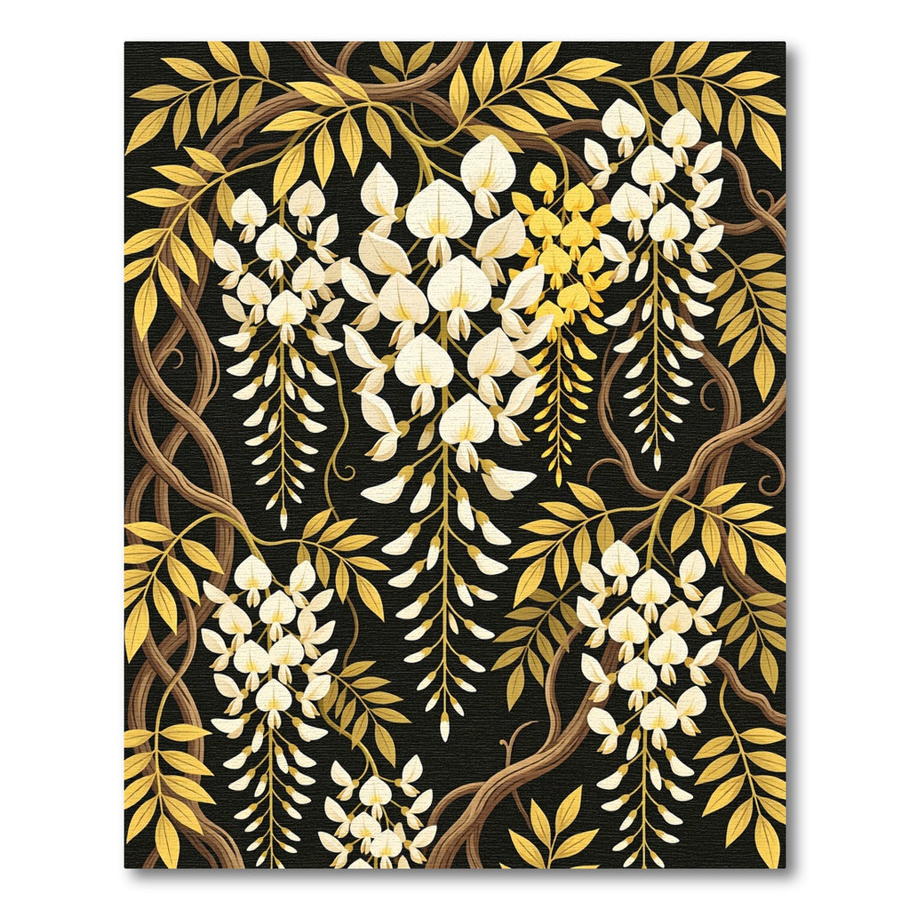 Elegant Gold Wisteria Floral Vine Rug