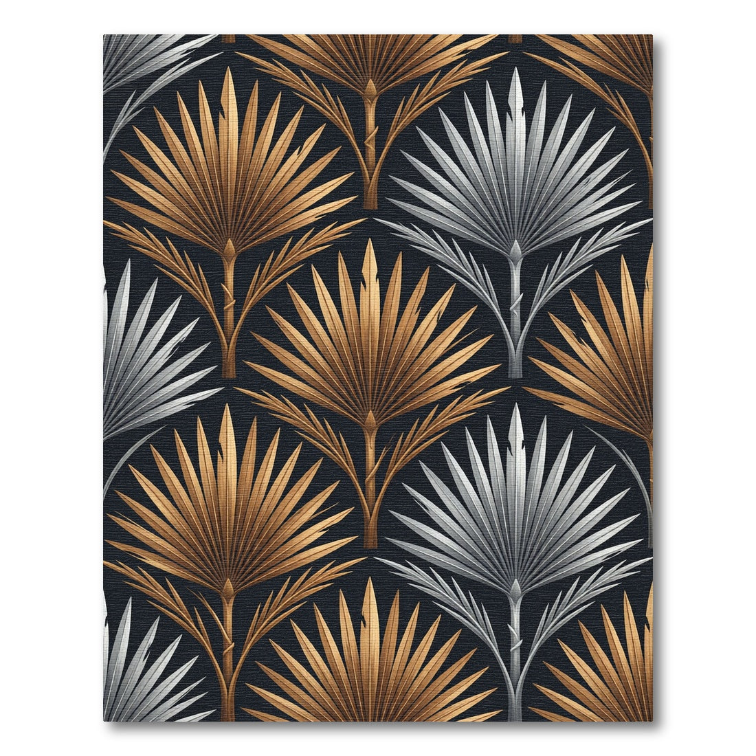 Art Deco Metallic Gold Silver Palm Rug
