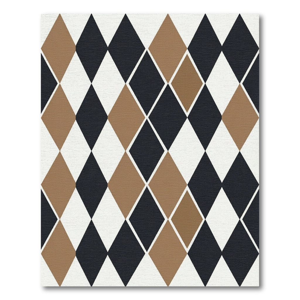 Modern Black Taupe Geometric Diamond Rug