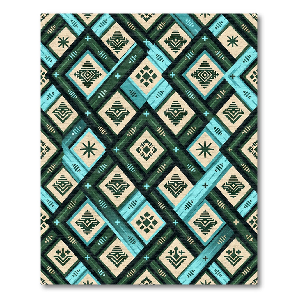 Geometric Teal and Forest Green Diamond Rug