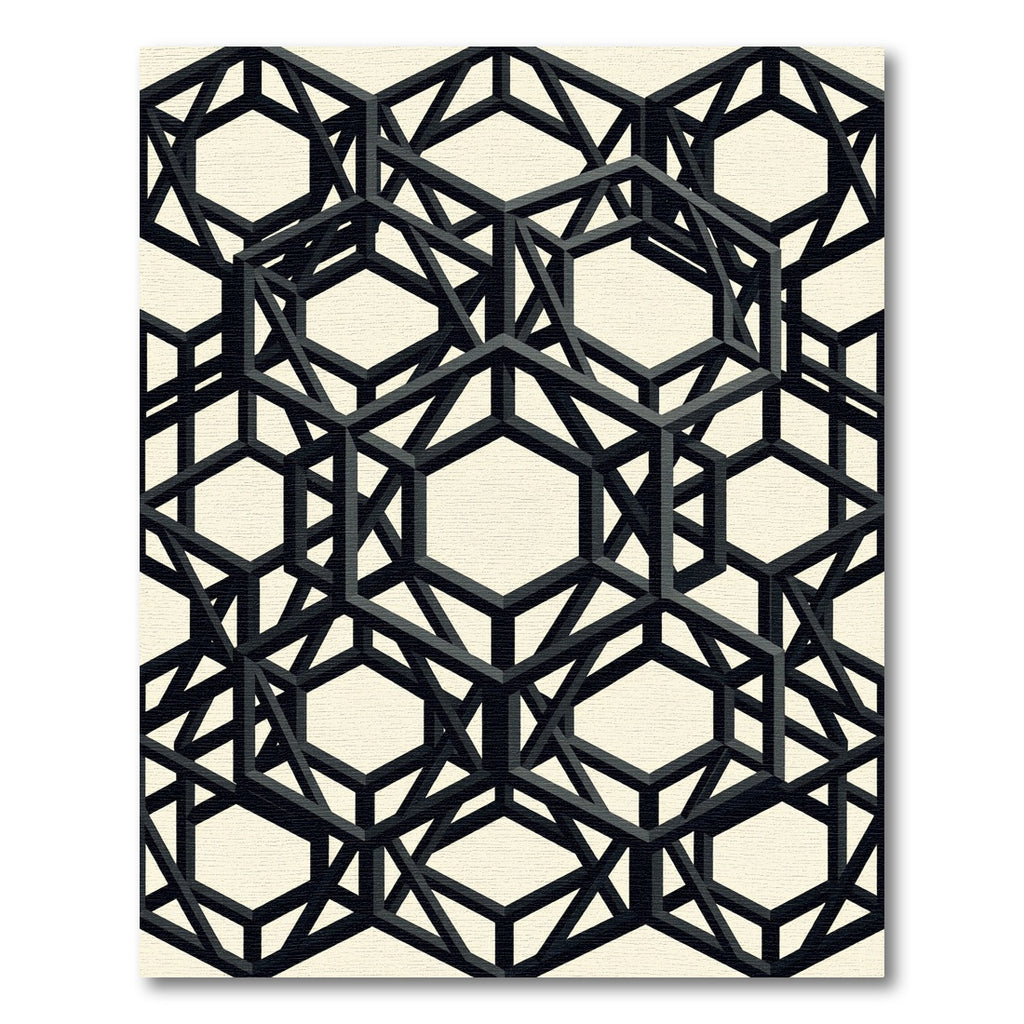 Monochrome Geometric Hexagon Lattice Art Rug