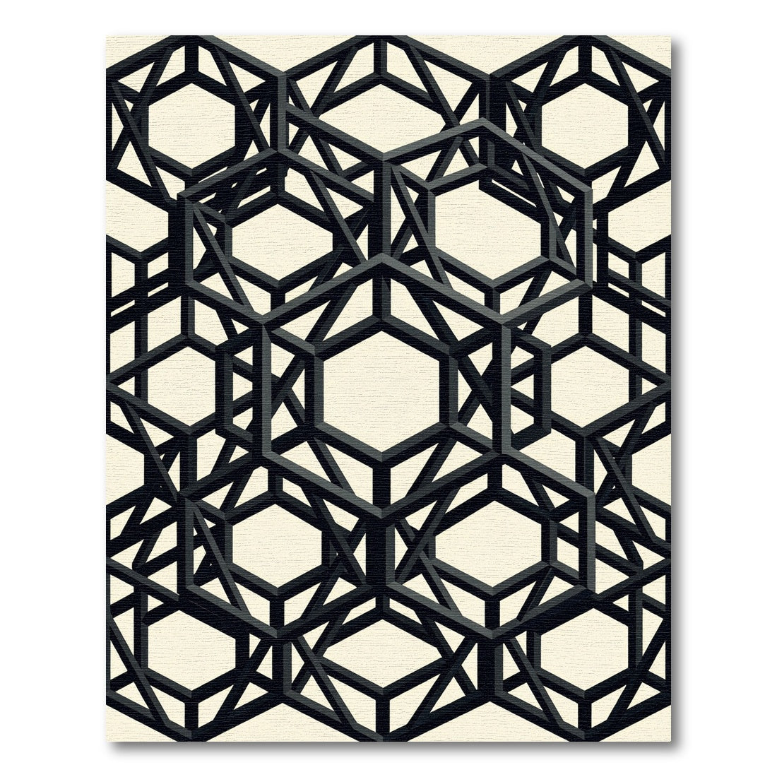 Monochrome Geometric Hexagon Lattice Art Rug