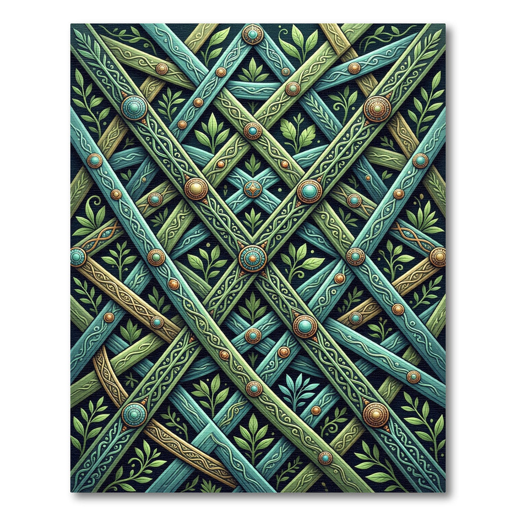 Green Blue Interwoven Leaf Medallion Rug