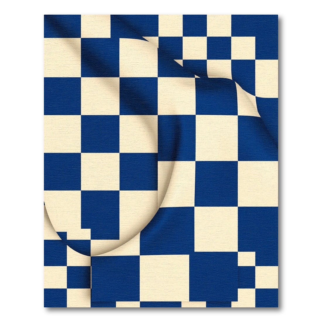 Royal Blue Cream Checkered Grid Rug