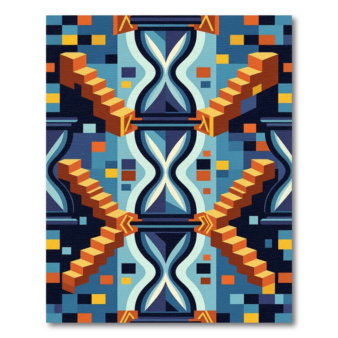Bold Orange Abstract Geometric Stairs Rug