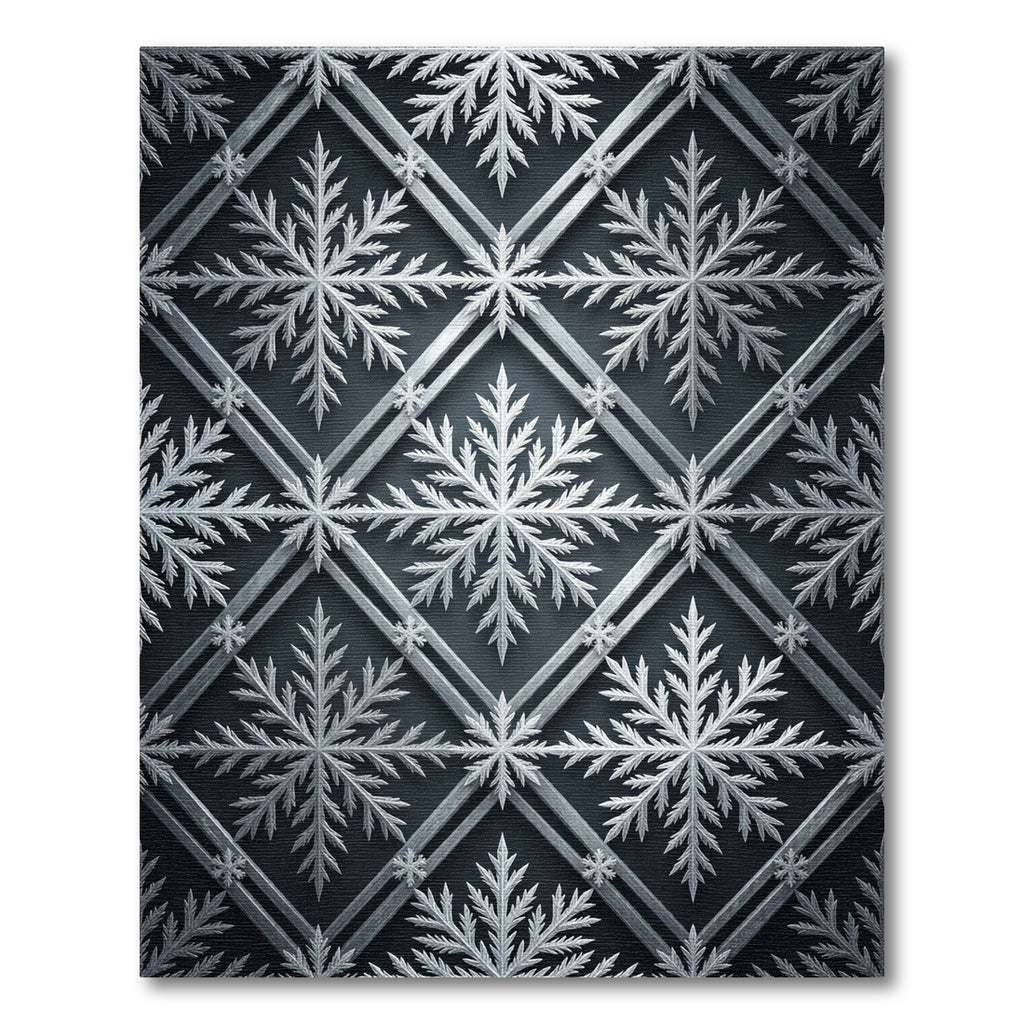 Silver Winter Snowflake Geometric Grid Rug