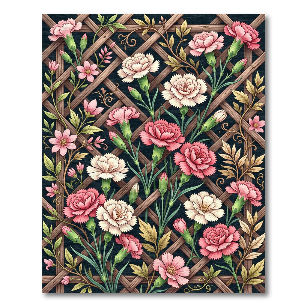 Blushing Carnation Trellis Dark Floral Rug