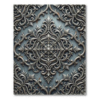 Ornate Silver Metallic Filigree Medallion Rug