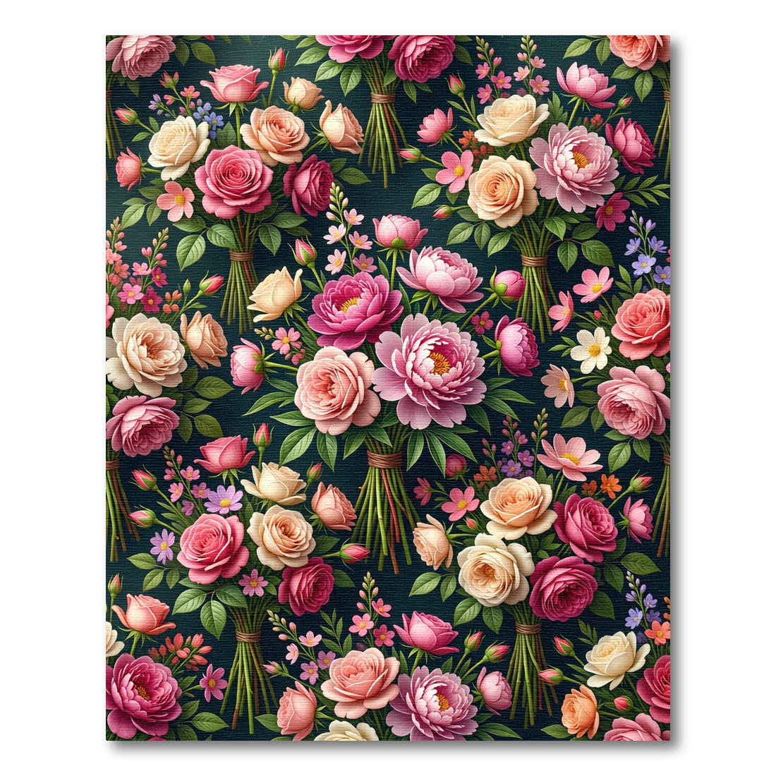 Elegant Pink Peony Rose Floral Bouquet Rug