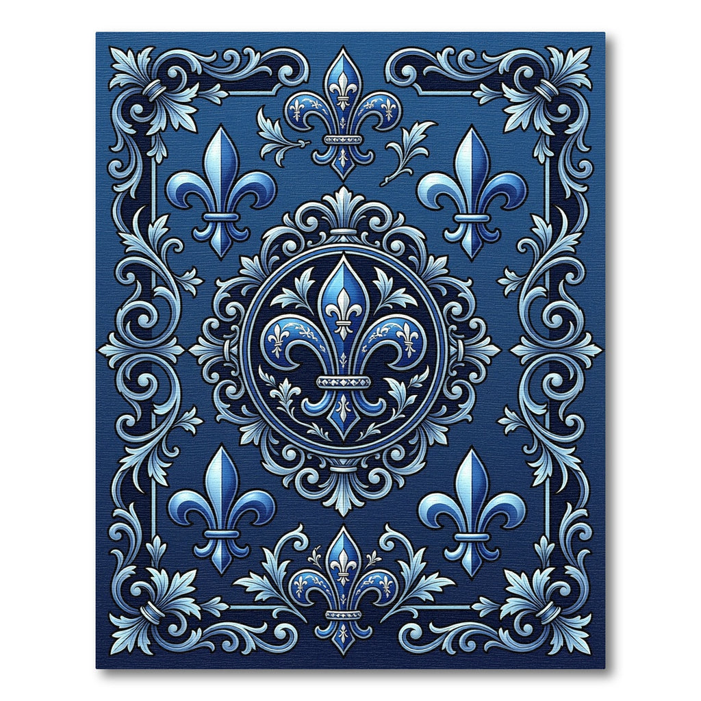 Deep Blue Heraldic Fleur de Lis Rug