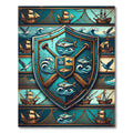 Nautical Teal Shield Sailing Emblem Rug