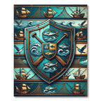 Nautical Teal Shield Sailing Emblem Rug