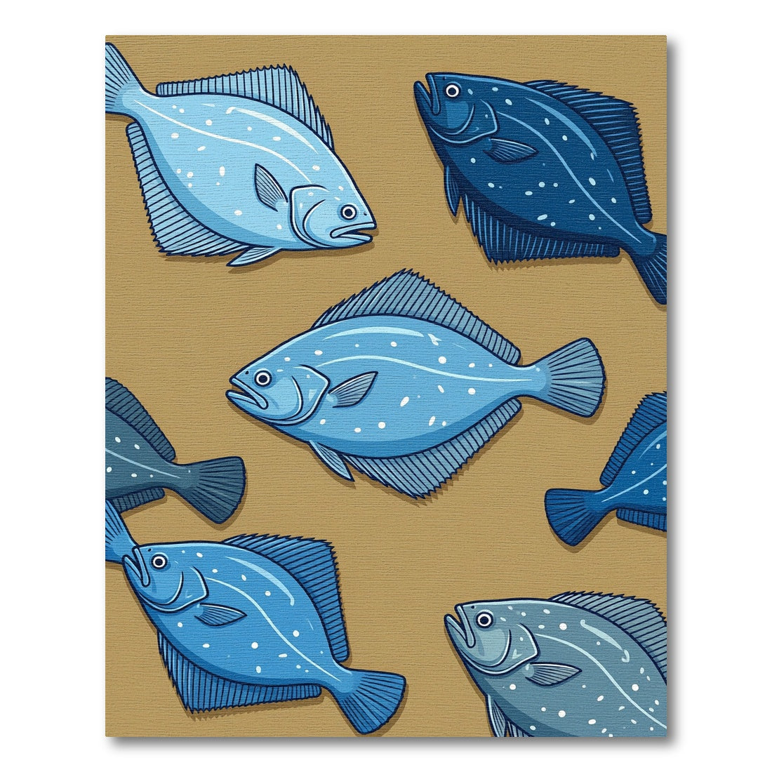 Blue Flatfish School Aquatic Illustration Rug