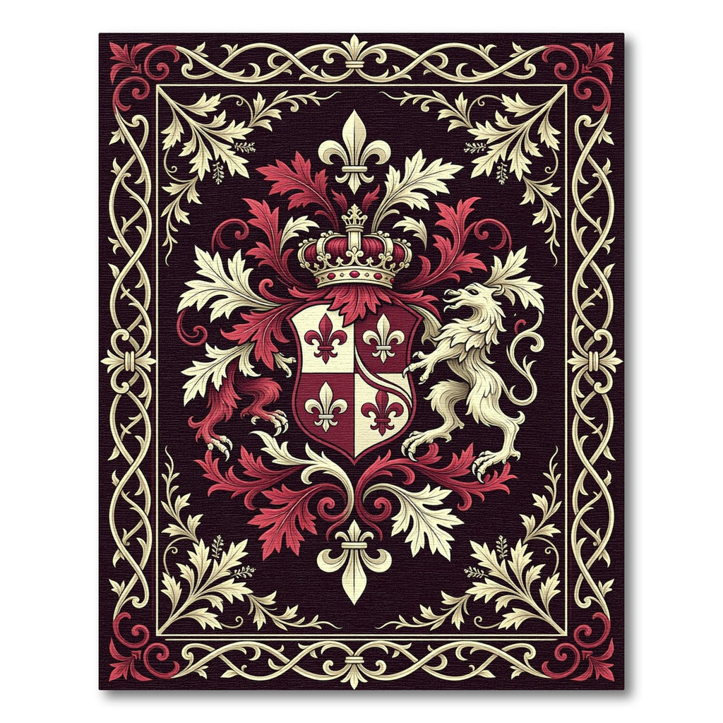 Royal Crimson Fleur-de-lis Heraldic Crest Rug