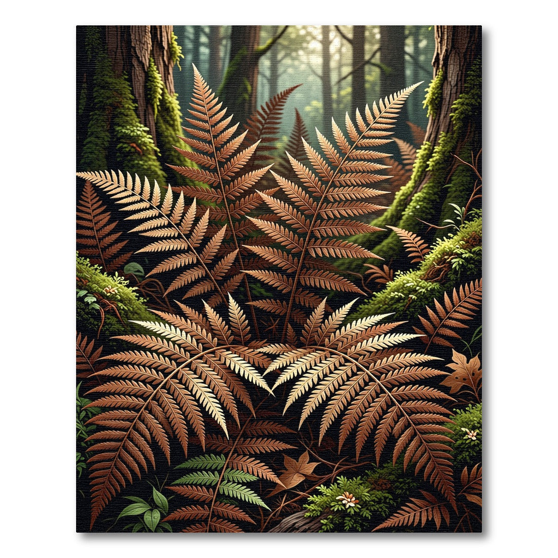 Woodland Bronze Fern Abstract Foliage Rug