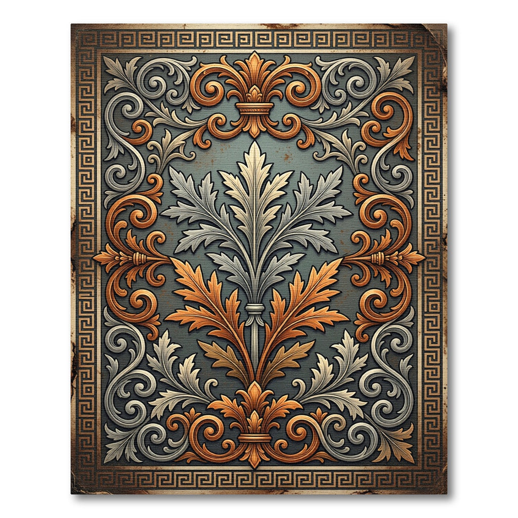 Ornate Gold and Silver Acanthus Scroll Rug