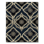 Dark Teal Gold Arabesque Floral Medallion Rug