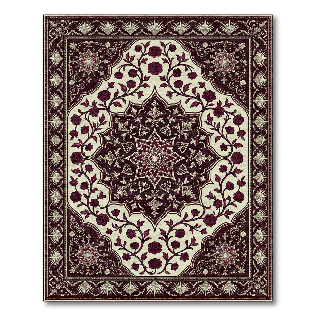 Deep Crimson Rose Floral Medallion Rug