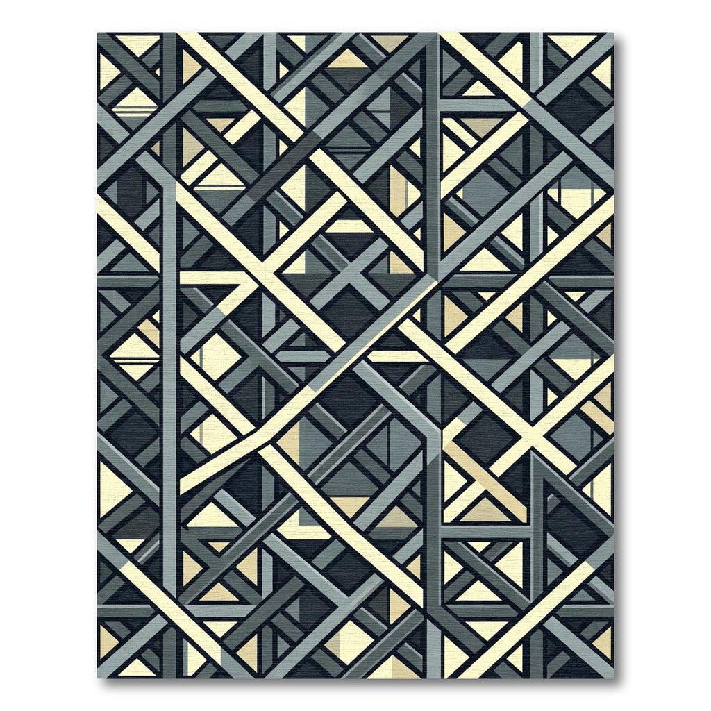 Gray Cream Intersecting Geometric Lines Rug