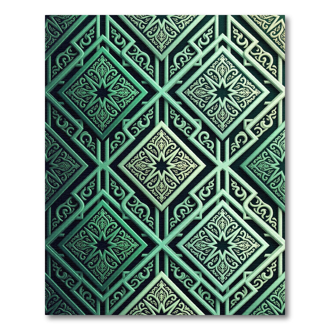 Emerald Geometric Star Lattice Medallion Rug