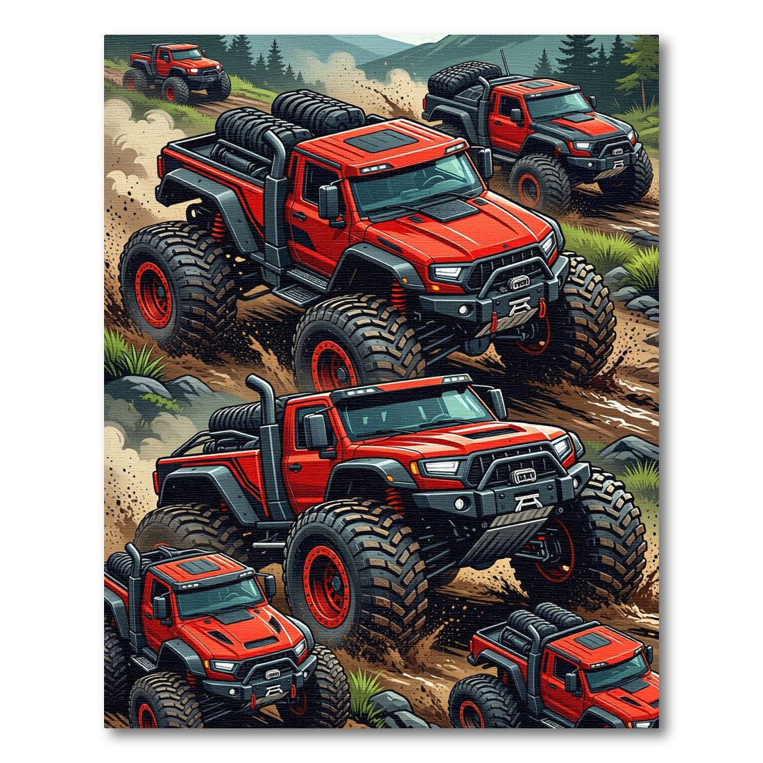 Action Red Off Road Truck Adventure Rug