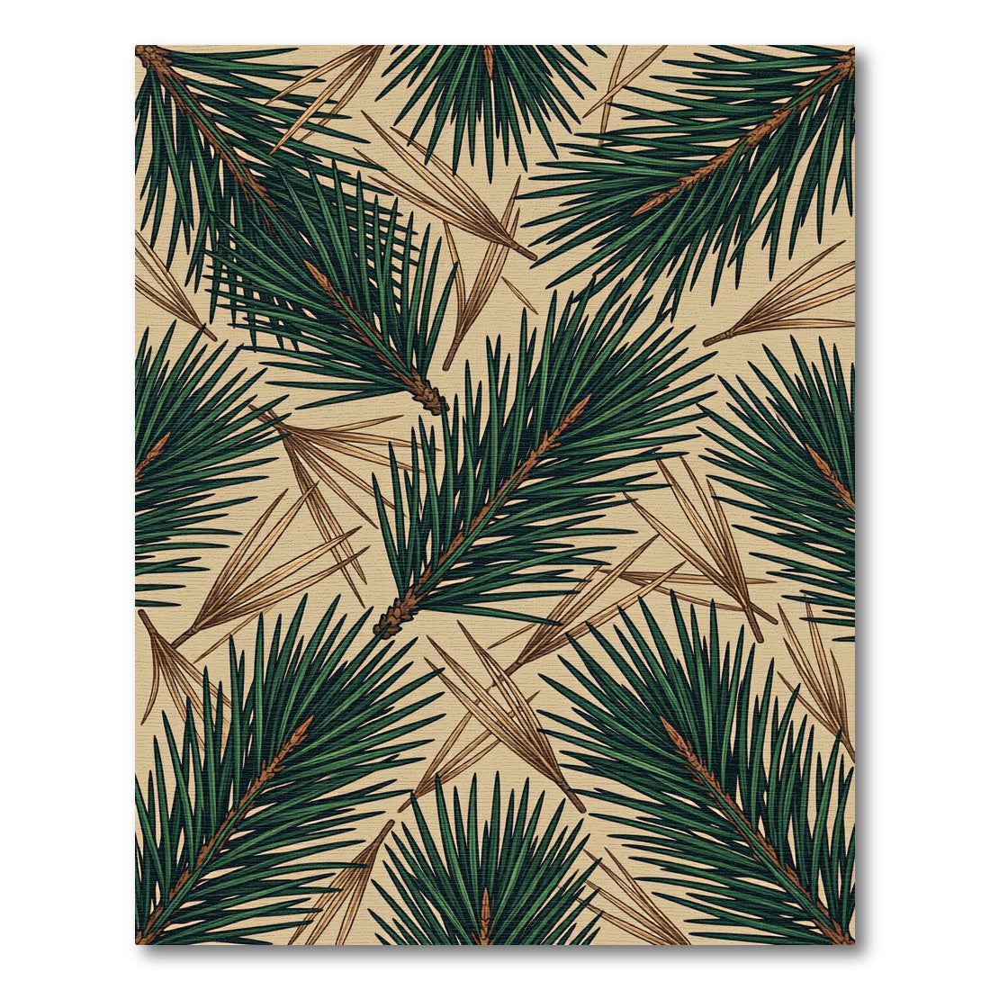 Rustic Evergreen Pine Needle Botanical Rug