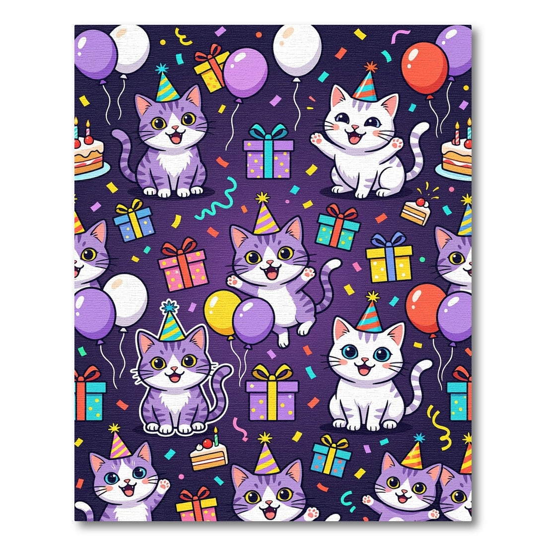 Happy Kawaii Birthday Cats Celebration Rug