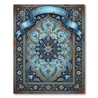 Ornate Azure Floral Medallion Scroll Rug