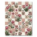 Blush Pink Checkered Floral Meadow Rug