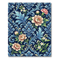 Elegant Navy Blue Peony Damask Rug