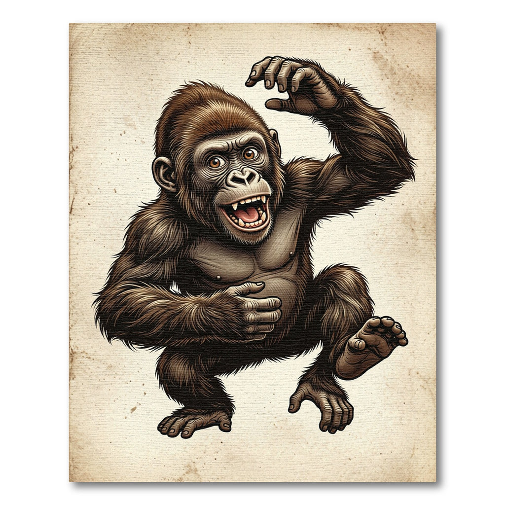 Playful Brown Primate Jungle Illustration Rug