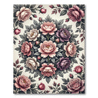Elegant Floral Medallion Pink Rose Bouquet Rug