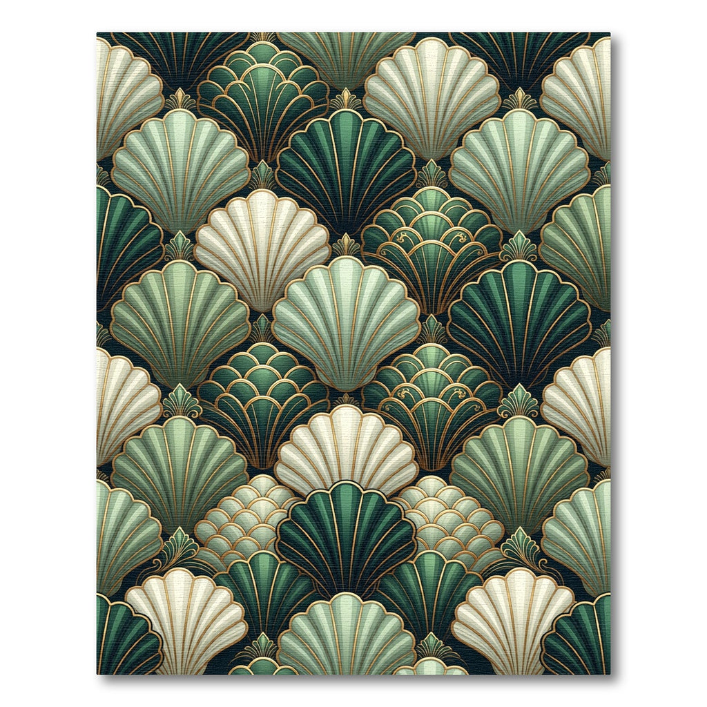 Emerald Art Deco Fan Shell Rug