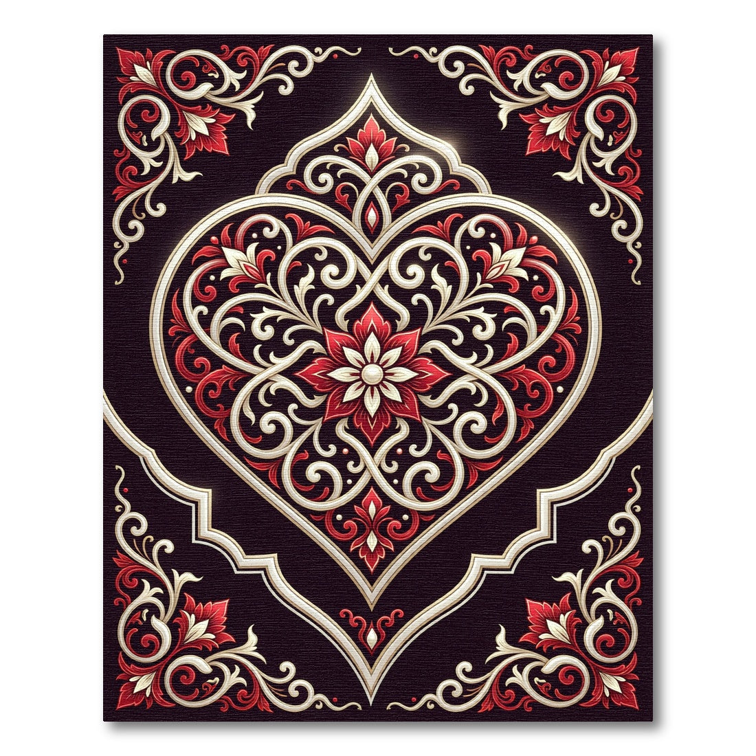 Elegant Crimson Cream Heart Floral Medallion Rug