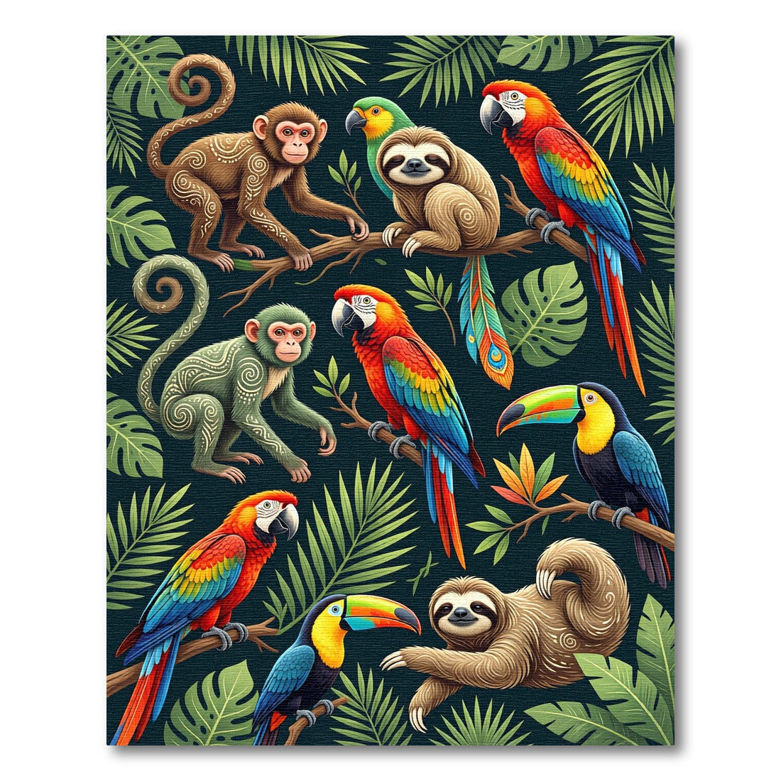 Lush Tropical Jungle Animal Art Rug