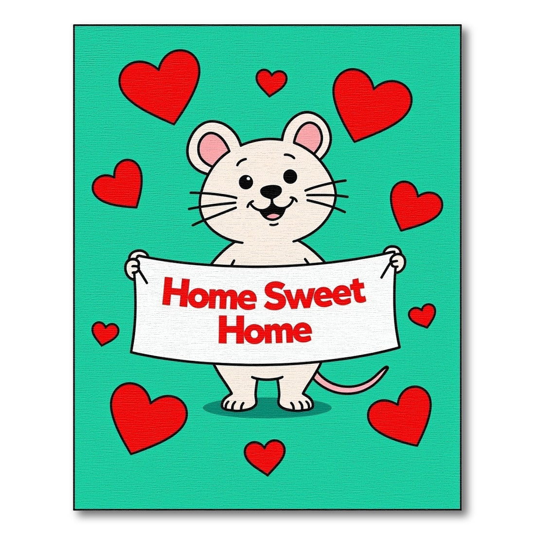 Charming Cream Mouse Red Hearts Arrangement Rug