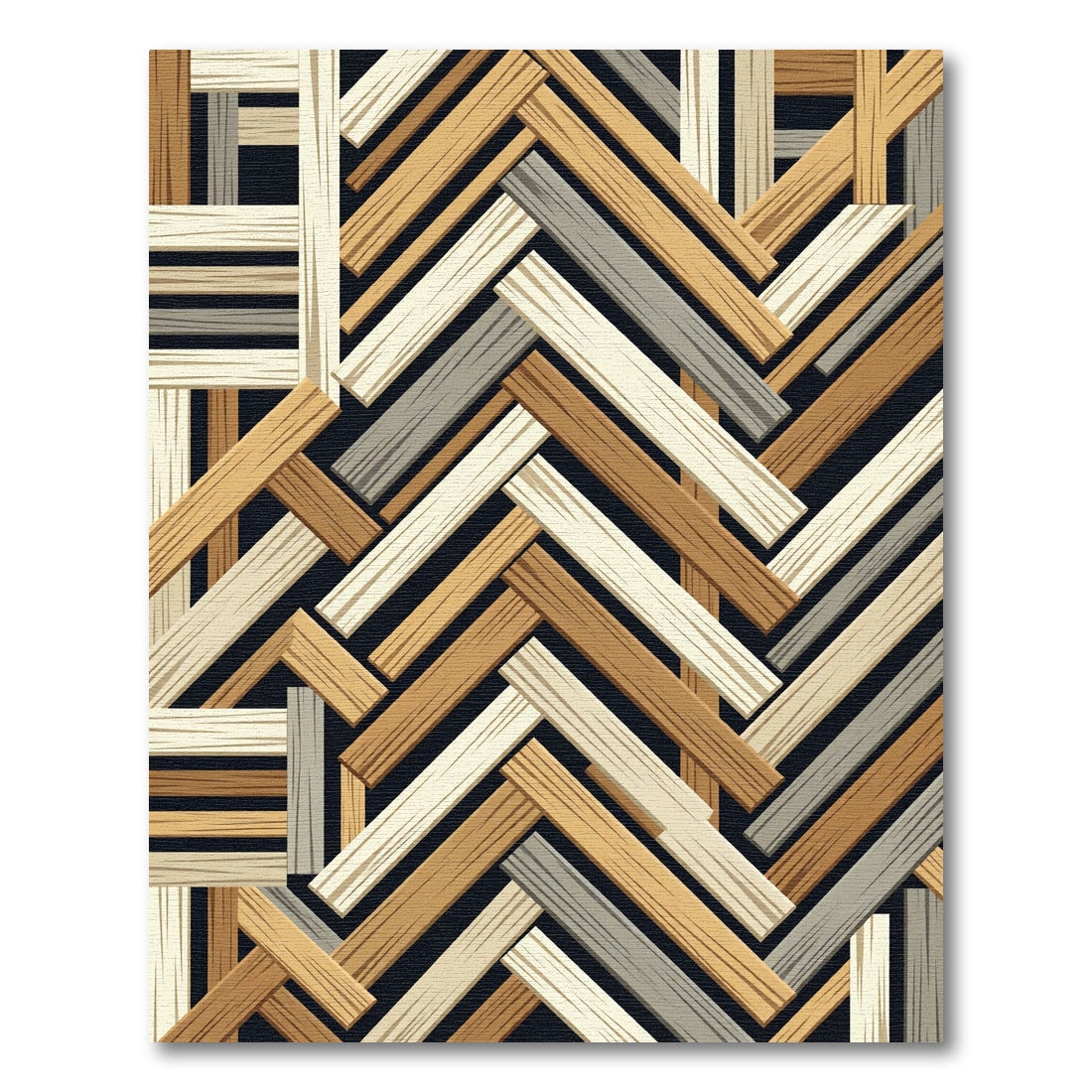 Textured Earth Tone Herringbone Plank Rug