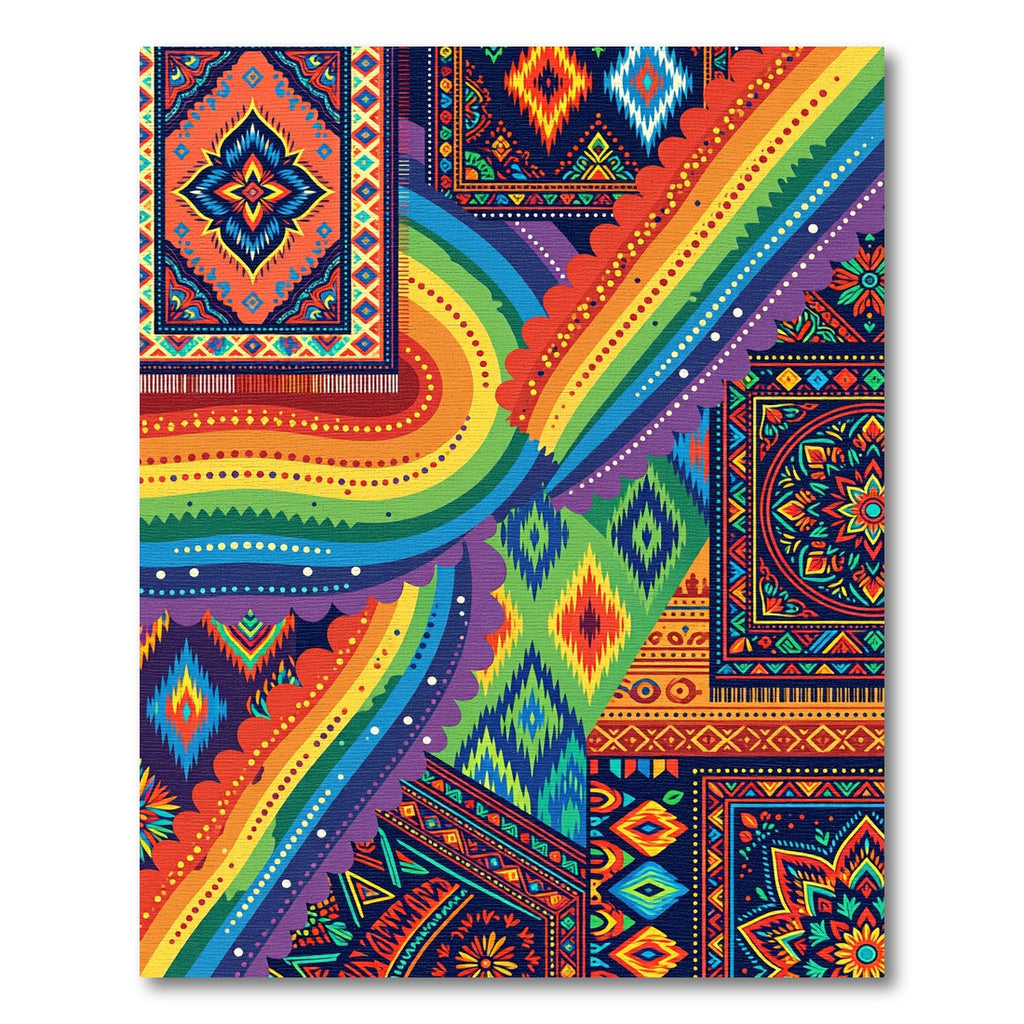 Vibrant Rainbow Saffron Medallion Collage Rug