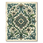 Elegant Teal Cream Floral Damask Rug