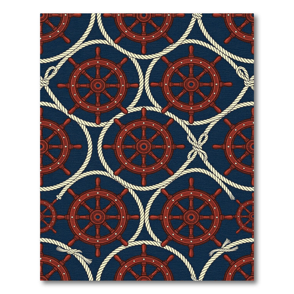 Nautical Navy Ship Wheel Rope Tile Rug