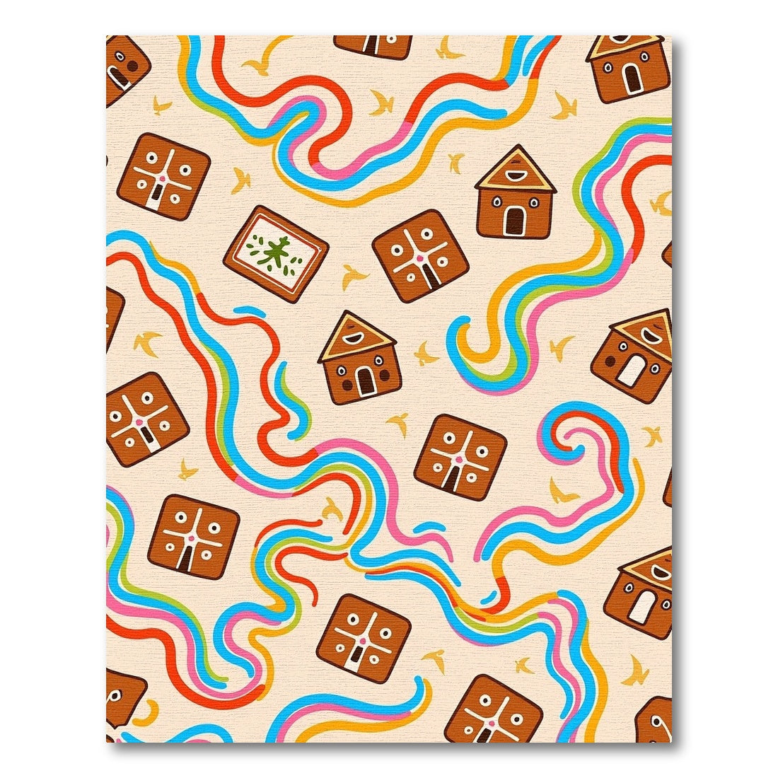 Whimsical Rainbow Houses Whimsical Birds Rug